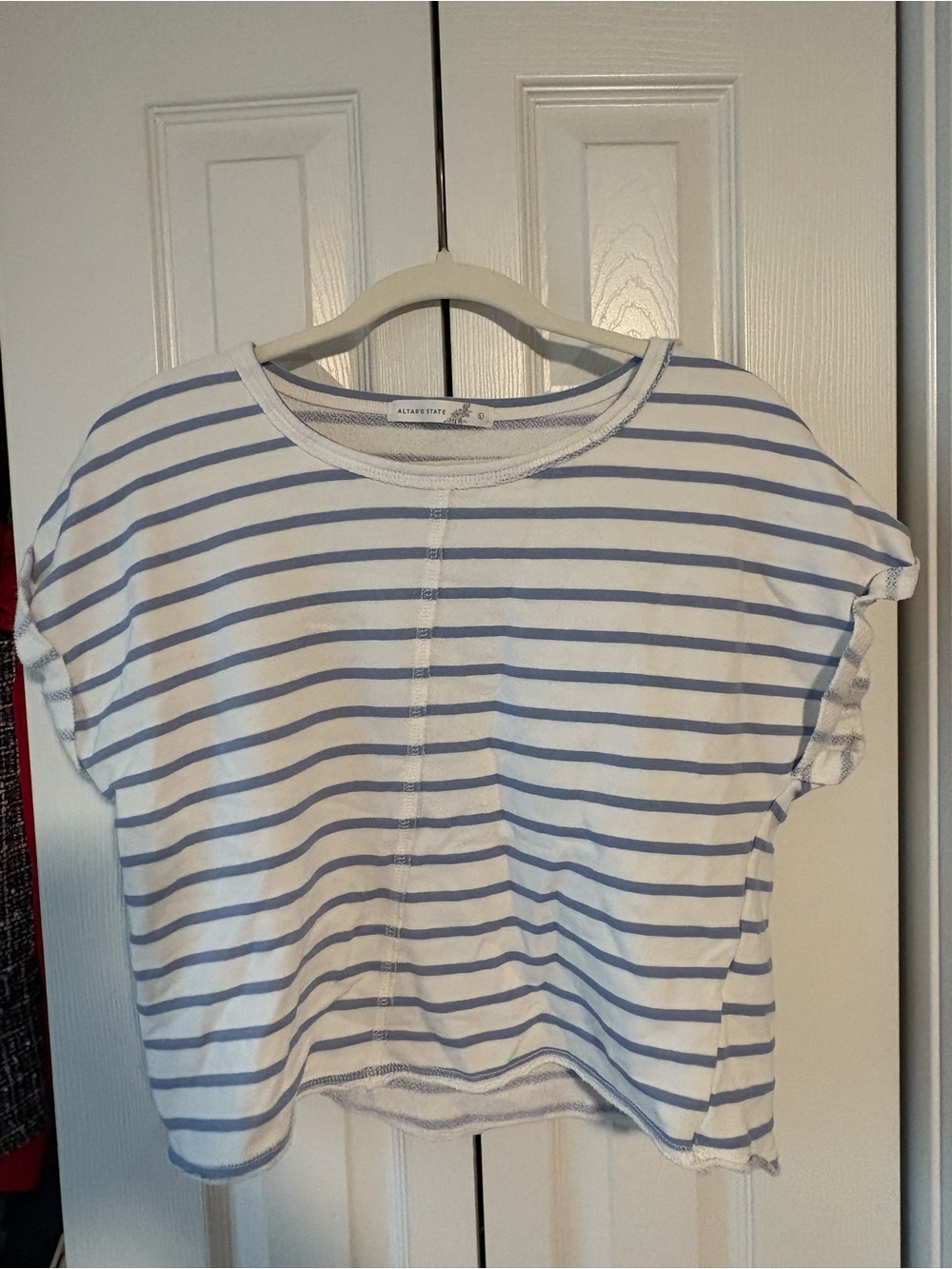 Altar'd State White and Light Blue Striped Tee